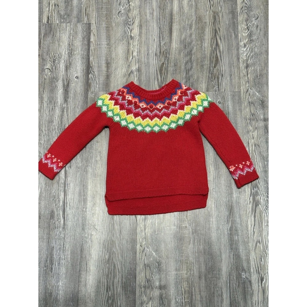 Mini Boden Fair Isle Sweater Girls Size 4/5 Red Holiday Winter Warm Soft